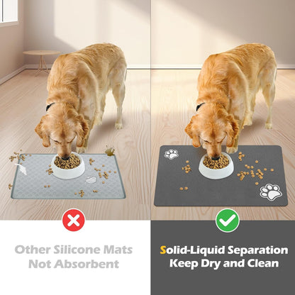 Pet Feeding Mat-Absorbent Dog Mat for Food and Water Bowl-Dog Accessories Pet Supplies-Dog Water Bowl for Messy Drinkers-No Stains Quick Dry Dog Water Dispenser Mat (12"X19", Dark Grey)