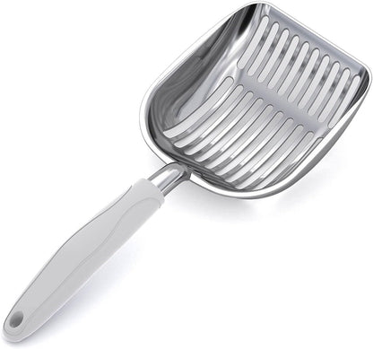 Cat Litter Scoop, Aluminum Alloy Sifter, Kitty Metal Scooper, Deep Shovel, Long Handle, Poop Sifting, Kitten Pooper Lifter, Durable, Heavy Duty, for Litter Box