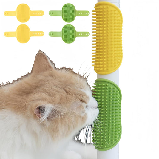 4-Pack Silicone Cat Scratcher and Massager – Adjustable Pet Scratch Pads for Furniture Legs & Corners, Soft & Flexible Silicone for Cats and Dogs (4PCS (2 Yellow + 2 Green))