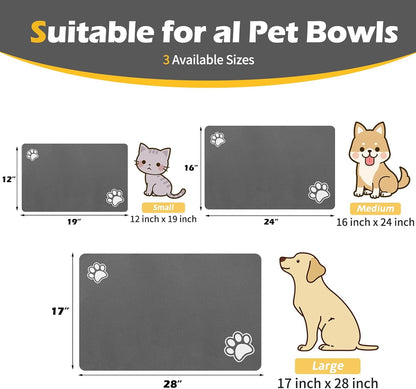 Pet Feeding Mat-Absorbent Dog Mat for Food and Water Bowl-Dog Accessories Pet Supplies-Dog Water Bowl for Messy Drinkers-No Stains Quick Dry Dog Water Dispenser Mat (12"X19", Dark Grey)