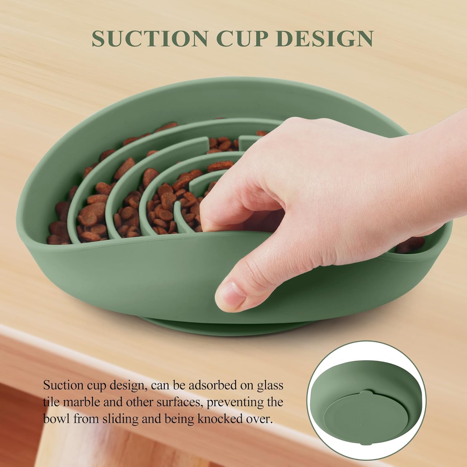 Slow Feeder Dog Bowls, Silicone Dog Bowl with Suction Cups, Slow Feeder & Non-Slip Design, Boredom and Anxiety Reducer, Suitable for All Breed Dogs, Avocado Green