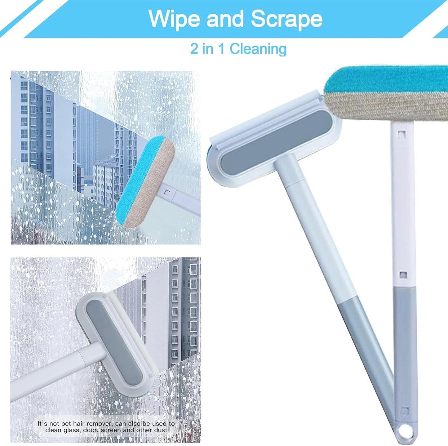 4 in 1 Cat and Dog Hair Remover, Pet Hair Removal with 17-Inch Extra Long Handle for Couch, Furniture, Carpet, Clothes, Bedding, Tile, Hardwood Floor, Car, Window, Cat Fur Removal Cleaning Tool