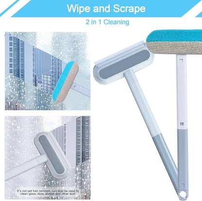 4 in 1 Cat and Dog Hair Remover, Pet Hair Removal with 17-Inch Extra Long Handle for Couch, Furniture, Carpet, Clothes, Bedding, Tile, Hardwood Floor, Car, Window, Cat Fur Removal Cleaning Tool