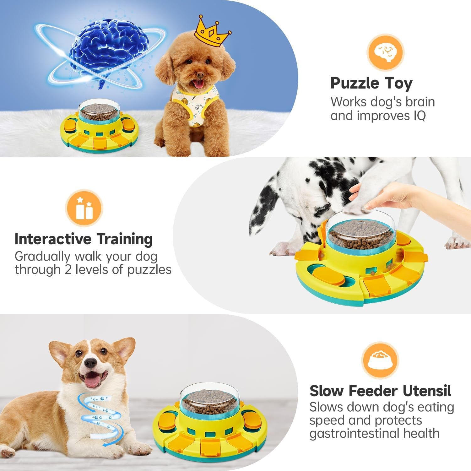 Dog Puzzle Toy 2 Levels, Slow Feeder, Pup Food Treat Feeding Dispenser for IQ Training and Entertainment for All Breeds 4.2 Inch Height