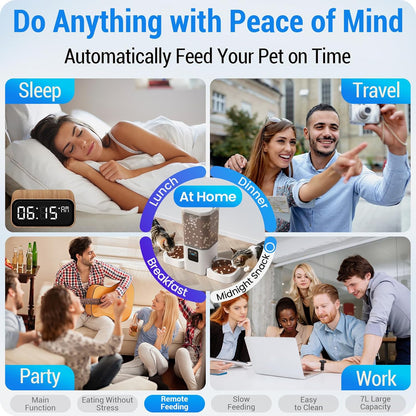 Automatic Cat Feeder with Slow Feed for 2 Cats: 5G Wifi Automatic Dog Feeder with 7L Large Food Storage, Cat Food Dispenser with Alexa for Multiple Pets, Detachable for Easy Cleaning -29 Cup