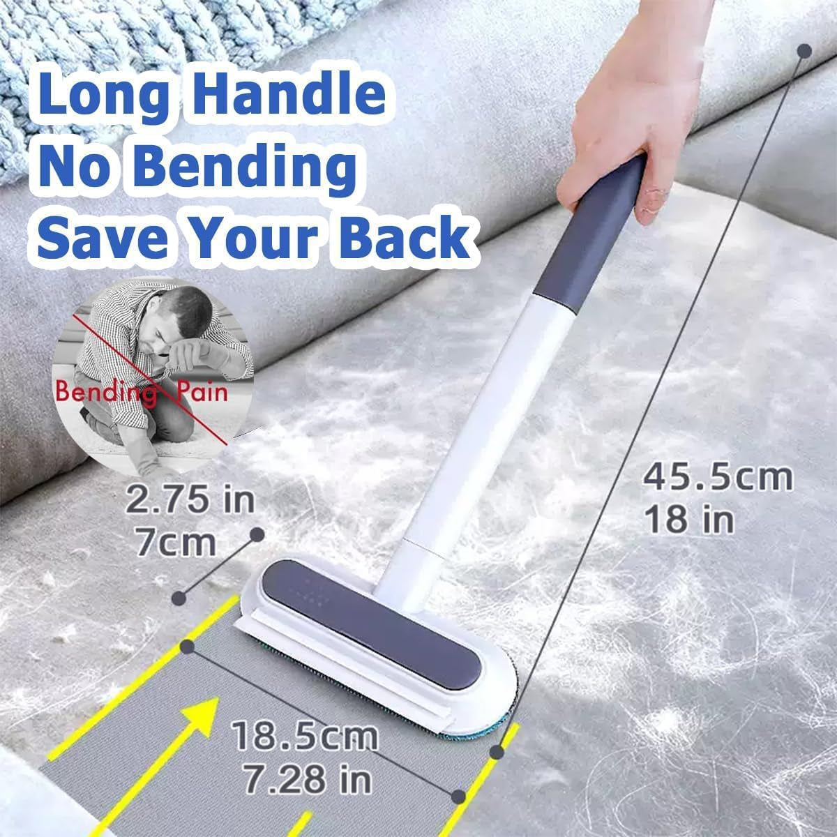 4 in 1 Cat and Dog Hair Remover, Pet Hair Removal with 17-Inch Extra Long Handle for Couch, Furniture, Carpet, Clothes, Bedding, Tile, Hardwood Floor, Car, Window, Cat Fur Removal Cleaning Tool