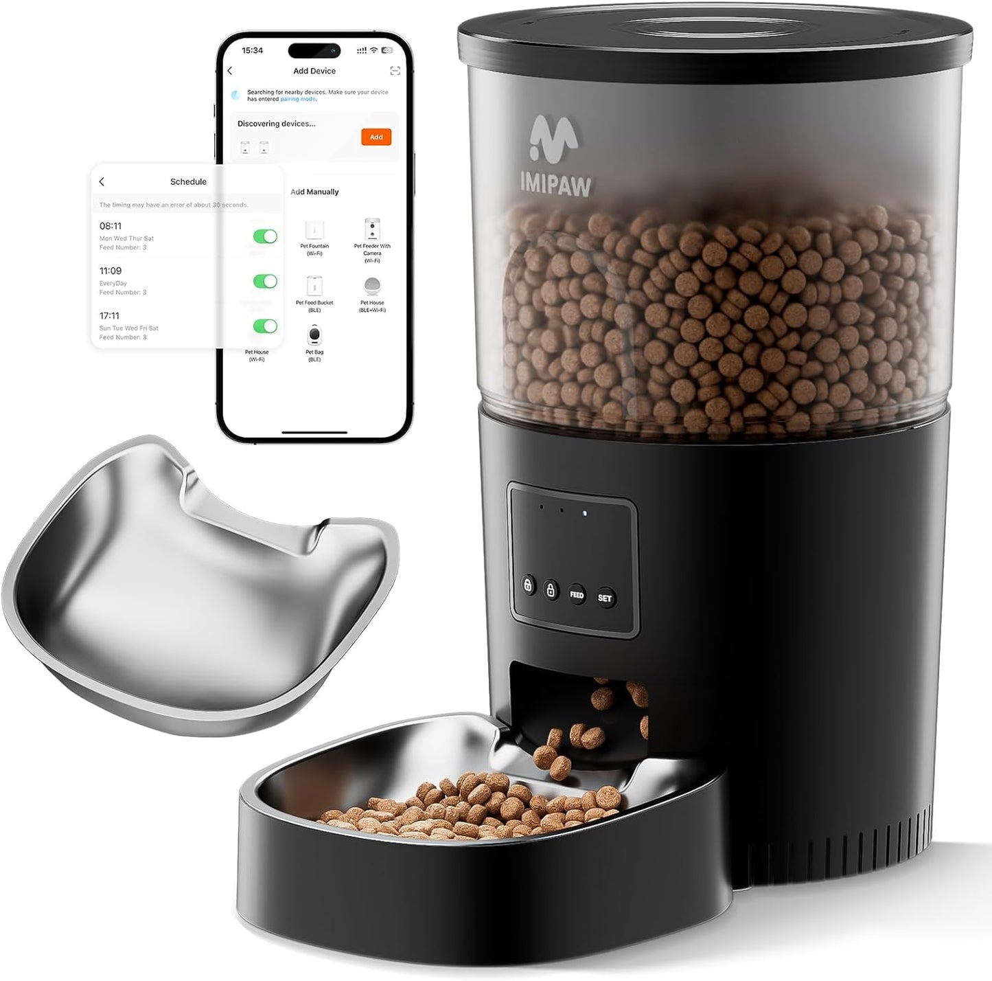 Automatic Cat Feeder with Camera, APP Remote Control, Programmable Food Dispenser, 2-Way Audio, Timed Cat Feeders for Dry Food, 1-8 Meals per Day for Pets, 10S Voice Recorder(Support 2.4Ghz Wifi)