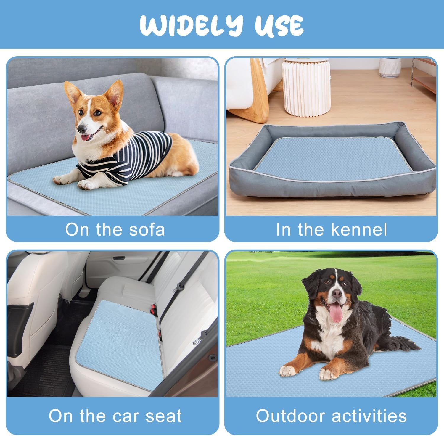 Summer Dog Cooling Mat Washable Ice Silk Self Cool Pad for Small Medium Large Dogs and Cats, Pet Sleeping Pad for Crate, Bed, Indoor & Outdoor Floor, Car Seats