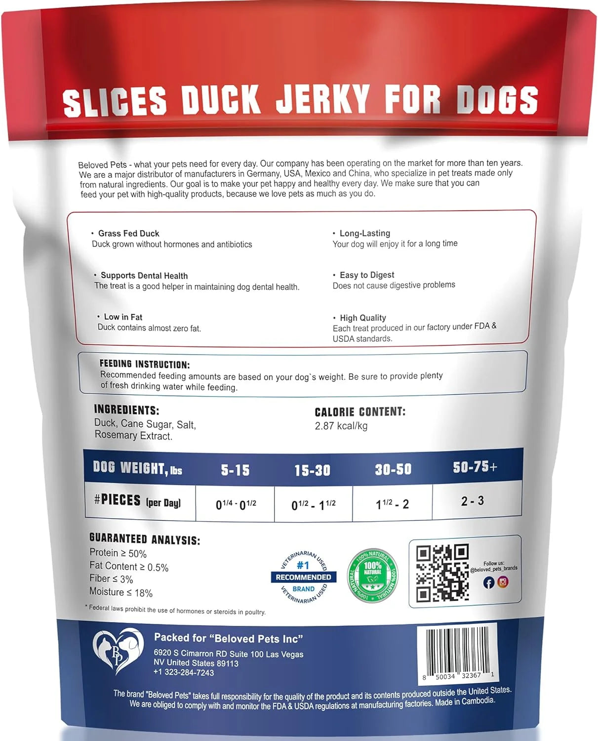 Duck Jerky Dog Treats 680GR - Human Grade Pet Snacks & Grain Free Organic Meat - Natural High Protein Dried Strips - Best Chews for Training Small & Large Dogs - Bulk Soft Pack (Duck)