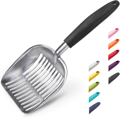 Cat Litter Scoop, Aluminum Alloy Sifter, Kitty Metal Scooper, Deep Shovel, Long Handle, Poop Sifting, Kitten Pooper Lifter, Durable, Heavy Duty, for Litter Box