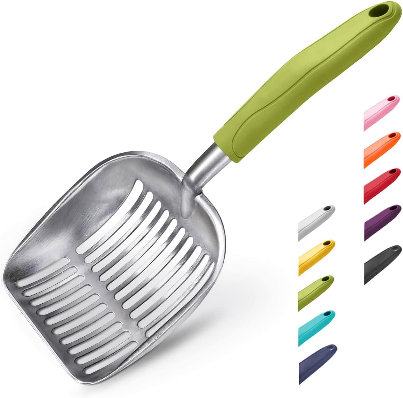 Cat Litter Scoop, Aluminum Alloy Sifter, Kitty Metal Scooper, Deep Shovel, Long Handle, Poop Sifting, Kitten Pooper Lifter, Durable, Heavy Duty, for Litter Box