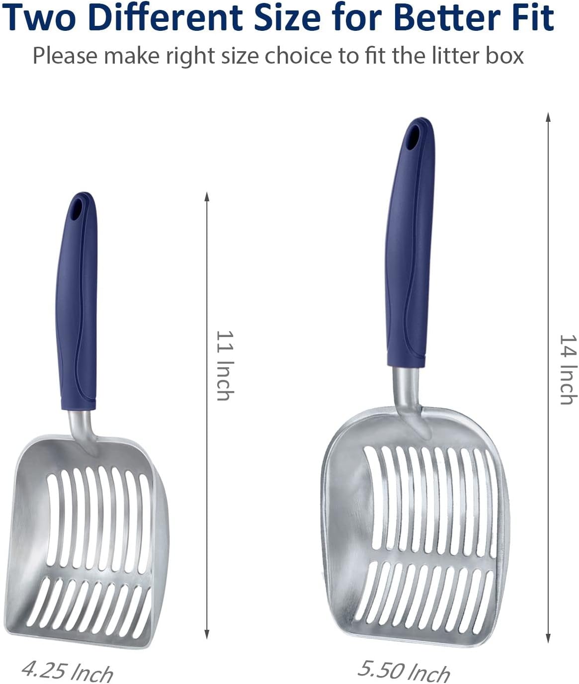 Cat Litter Scoop, Aluminum Alloy Sifter, Kitty Metal Scooper, Deep Shovel, Long Handle, Poop Sifting, Kitten Pooper Lifter, Durable, Heavy Duty, for Litter Box