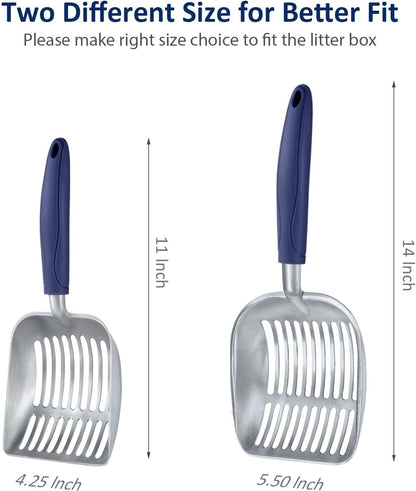 Cat Litter Scoop, Aluminum Alloy Sifter, Kitty Metal Scooper, Deep Shovel, Long Handle, Poop Sifting, Kitten Pooper Lifter, Durable, Heavy Duty, for Litter Box