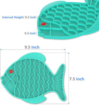 2 Pack Slow Feeder Cat Bowls, Fish-Shaped Silicone Puzzle Kitten Puppy Dog Feeders Non-Slip Design Lick Mat for Healthy Eatting,Treats Boredom Anxiety Reduction Reducer [Grey,Blue]