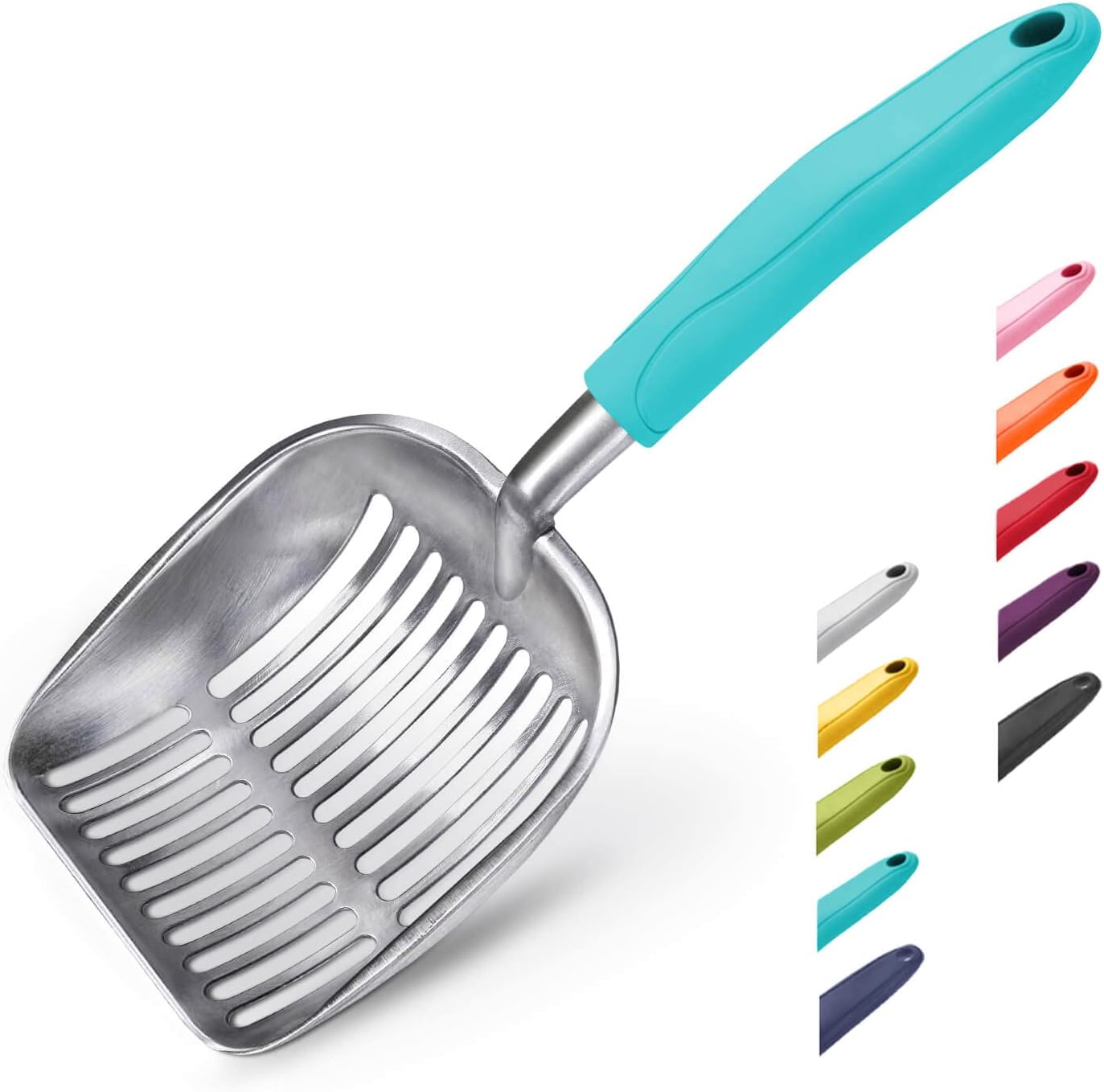 Cat Litter Scoop, Aluminum Alloy Sifter, Kitty Metal Scooper, Deep Shovel, Long Handle, Poop Sifting, Kitten Pooper Lifter, Durable, Heavy Duty, for Litter Box