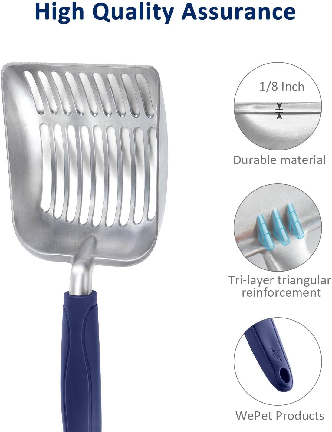 Cat Litter Scoop, Aluminum Alloy Sifter, Kitty Metal Scooper, Deep Shovel, Long Handle, Poop Sifting, Kitten Pooper Lifter, Durable, Heavy Duty, for Litter Box