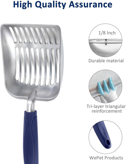 Cat Litter Scoop, Aluminum Alloy Sifter, Kitty Metal Scooper, Deep Shovel, Long Handle, Poop Sifting, Kitten Pooper Lifter, Durable, Heavy Duty, for Litter Box