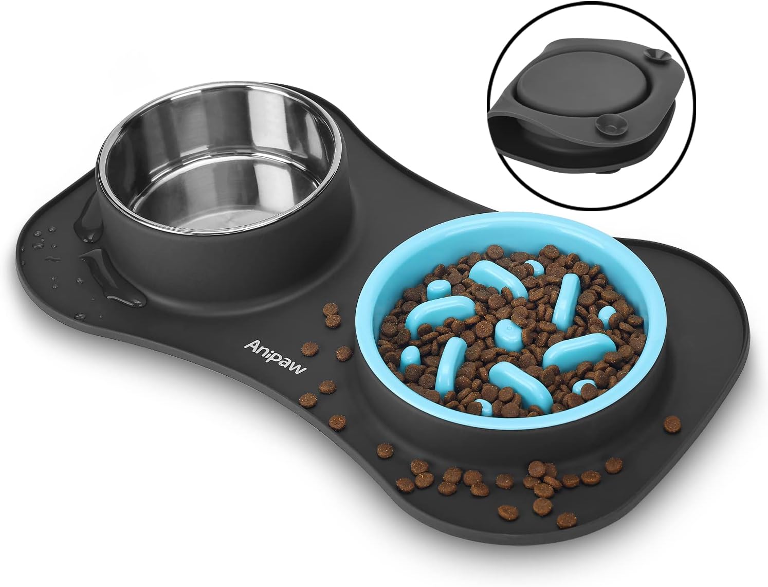 Slow Feeder Dog Bowls 3 in 1 Stainless Steel Dog Food and Water Bowls with Non-Spill and Non-Skid Silicone Mat to Slow down Eating for Large Medium Small Breed Size Dogs and Cats (Light Grey)