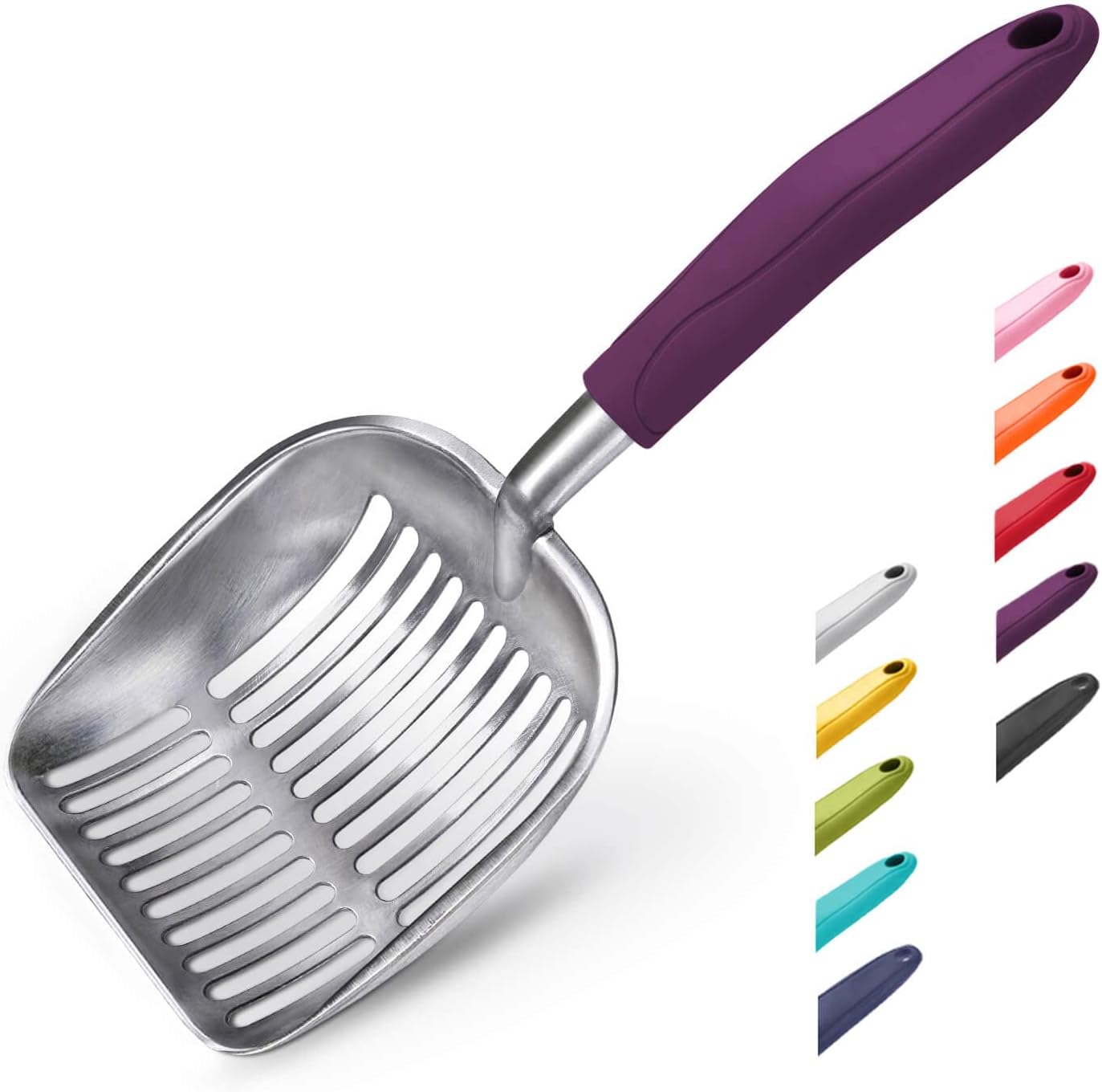 Cat Litter Scoop, Aluminum Alloy Sifter, Kitty Metal Scooper, Deep Shovel, Long Handle, Poop Sifting, Kitten Pooper Lifter, Durable, Heavy Duty, for Litter Box
