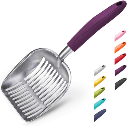 Cat Litter Scoop, Aluminum Alloy Sifter, Kitty Metal Scooper, Deep Shovel, Long Handle, Poop Sifting, Kitten Pooper Lifter, Durable, Heavy Duty, for Litter Box