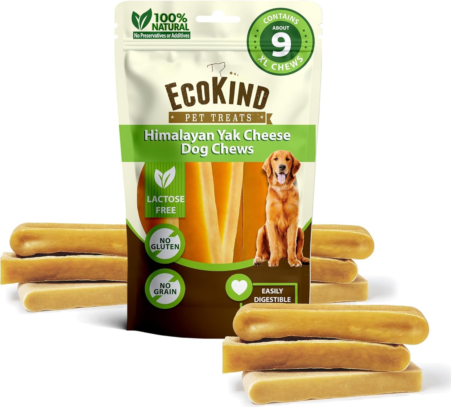 Ecokind Himalayan Yak Cheese Dog Chew | Great for Dogs, Treat for Dogs, Keeps Dog Busy & Enjoying, Indoors & Outdoor Use (8 Small Sticks)