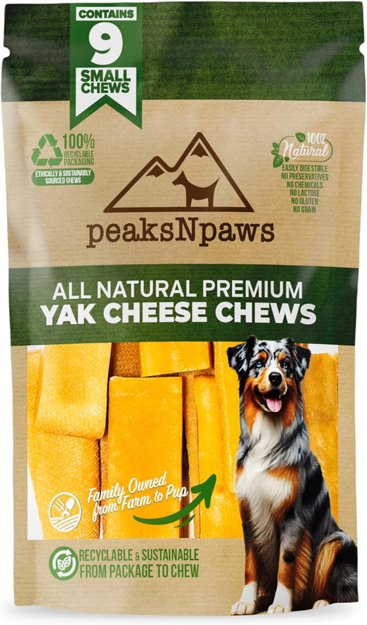 Yak Cheese Himalayan Dog Chews, High Protein, Natural Dog Treats Small Dogs, Lactose Free Chew Sticks for Aggressive Chewers, Long Lasting Pet Treat for Dogs under 15 Lbs, 9 Small Chews