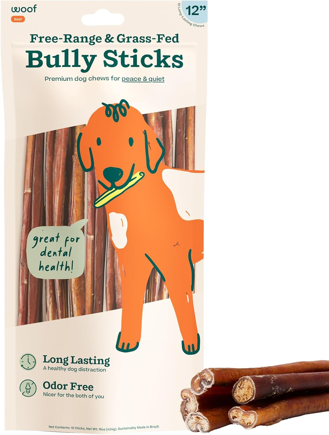 Bully Sticks Dog Treats - Chew Sticks for Dogs - Long-Lasting Dog Chew Treats - Dog Products Made with Free-Range, Grass-Fed Beef - 6" Sticks - 5Pk