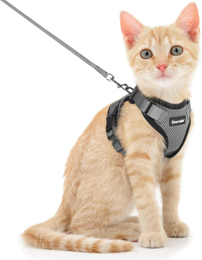 Cat Harness and Leash Set, Escape Proof Safe Adjustable Kitten Vest Harnesses for Walking, Easy Control Soft Breathable Mesh Jacket with Reflective Strips for Cats, Pink, XS