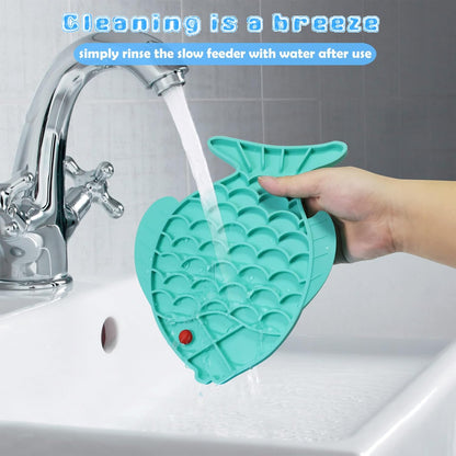 2 Pack Slow Feeder Cat Bowls, Fish-Shaped Silicone Puzzle Kitten Puppy Dog Feeders Non-Slip Design Lick Mat for Healthy Eatting,Treats Boredom Anxiety Reduction Reducer [Grey,Blue]