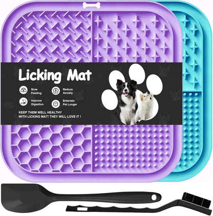 Licking Mat for Dogs & Cats 2 Pack, Slow Feeder Lick Pat for Large Dogs and Puppies, Anxiety Relief Dog Toys Feeding Mat for Butter Yogurt Peanut, Pets Bathing Grooming Training Mat (9.9'' × 6'')