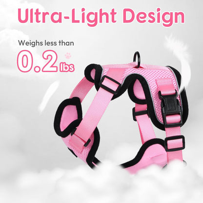 Cat Harness and Leash Set, Escape Proof Safe Adjustable Kitten Vest Harnesses for Walking, Easy Control Soft Breathable Mesh Jacket with Reflective Strips for Cats, Pink, XS