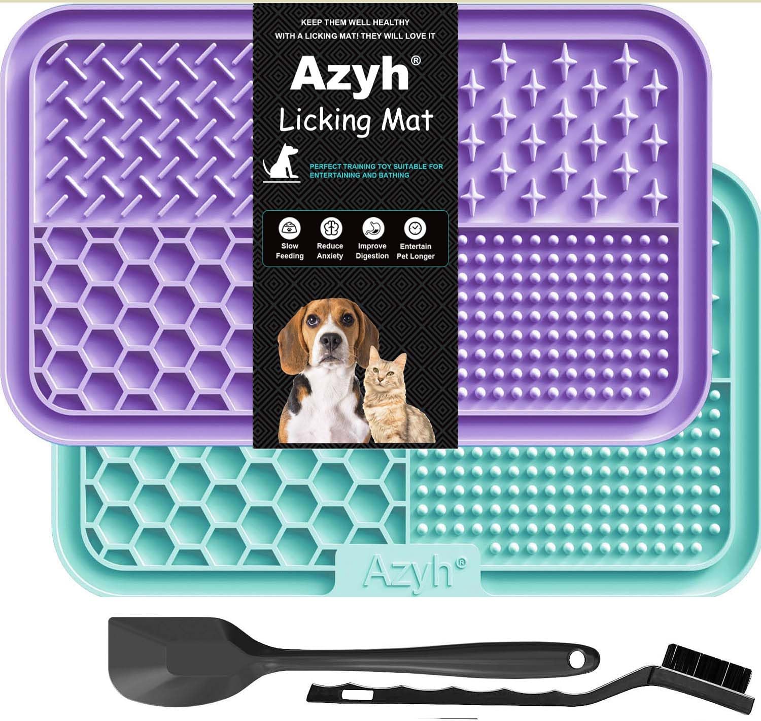 Licking Mat for Dogs & Cats 2 Pack, Slow Feeder Lick Pat for Large Dogs and Puppies, Anxiety Relief Dog Toys Feeding Mat for Butter Yogurt Peanut, Pets Bathing Grooming Training Mat (9.9'' × 6'')