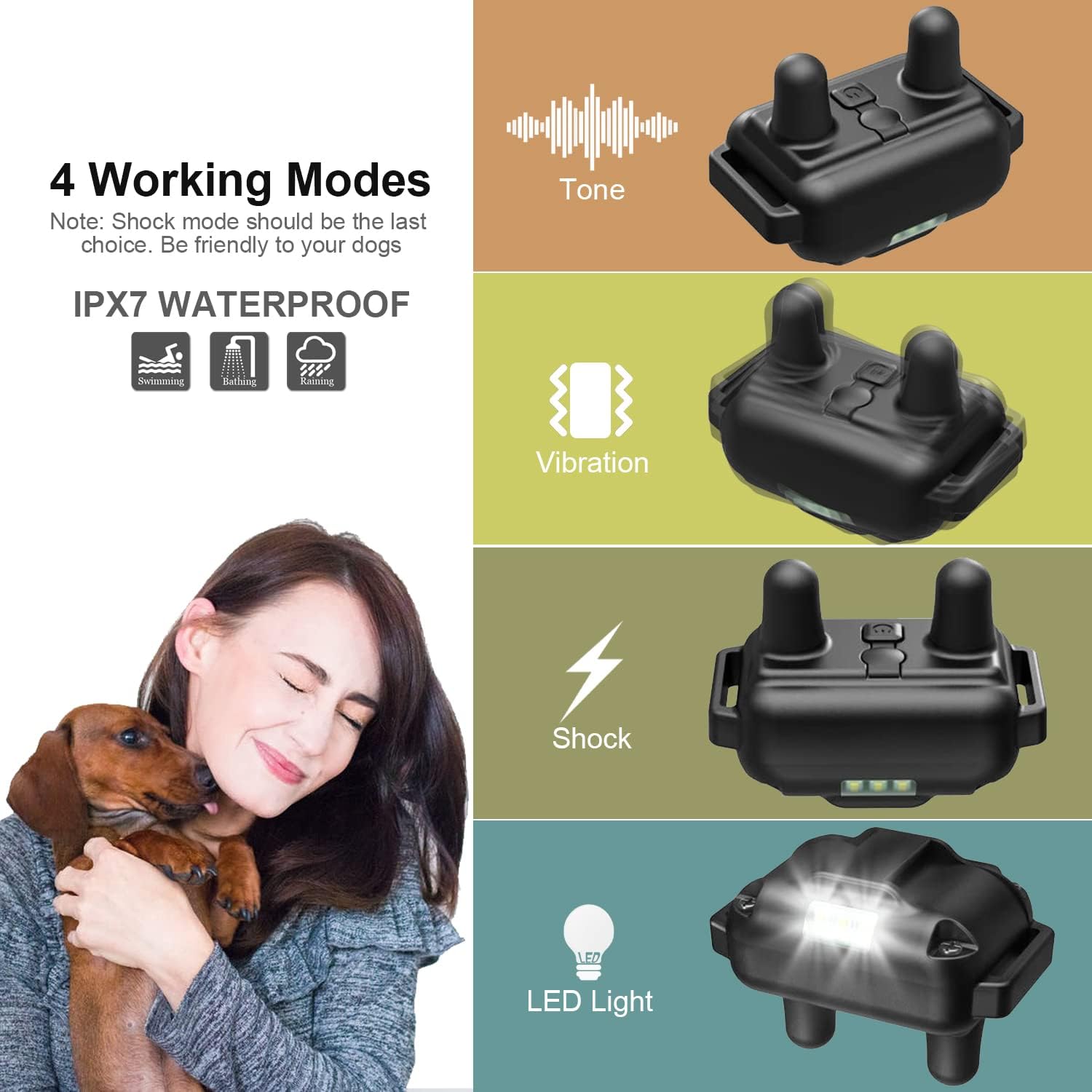 Dog Shock Collar with Remote, Dog Training Electric Collar, Waterproof Rechargeable, 1640Ft Dog Shock Collar with LED Light, Beep, Vibration, Shock for Medium/Large 3 Electronic Collars Dogs