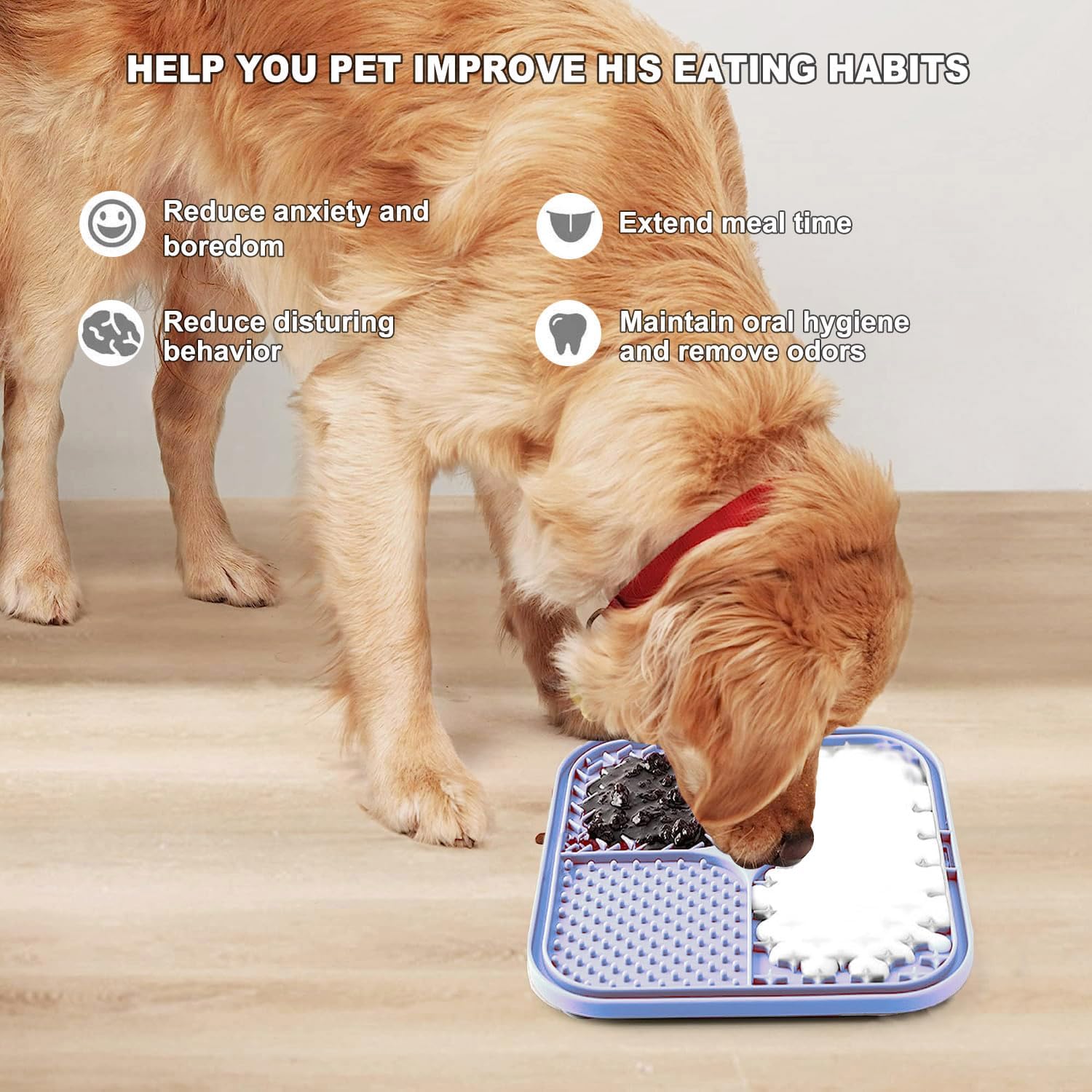 Licking Mat for Dogs & Cats 2 Pack, Slow Feeder Lick Pat for Large Dogs and Puppies, Anxiety Relief Dog Toys Feeding Mat for Butter Yogurt Peanut, Pets Bathing Grooming Training Mat (9.9'' × 6'')