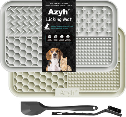 Licking Mat for Dogs & Cats 2 Pack, Slow Feeder Lick Pat for Large Dogs and Puppies, Anxiety Relief Dog Toys Feeding Mat for Butter Yogurt Peanut, Pets Bathing Grooming Training Mat (9.9'' × 6'')