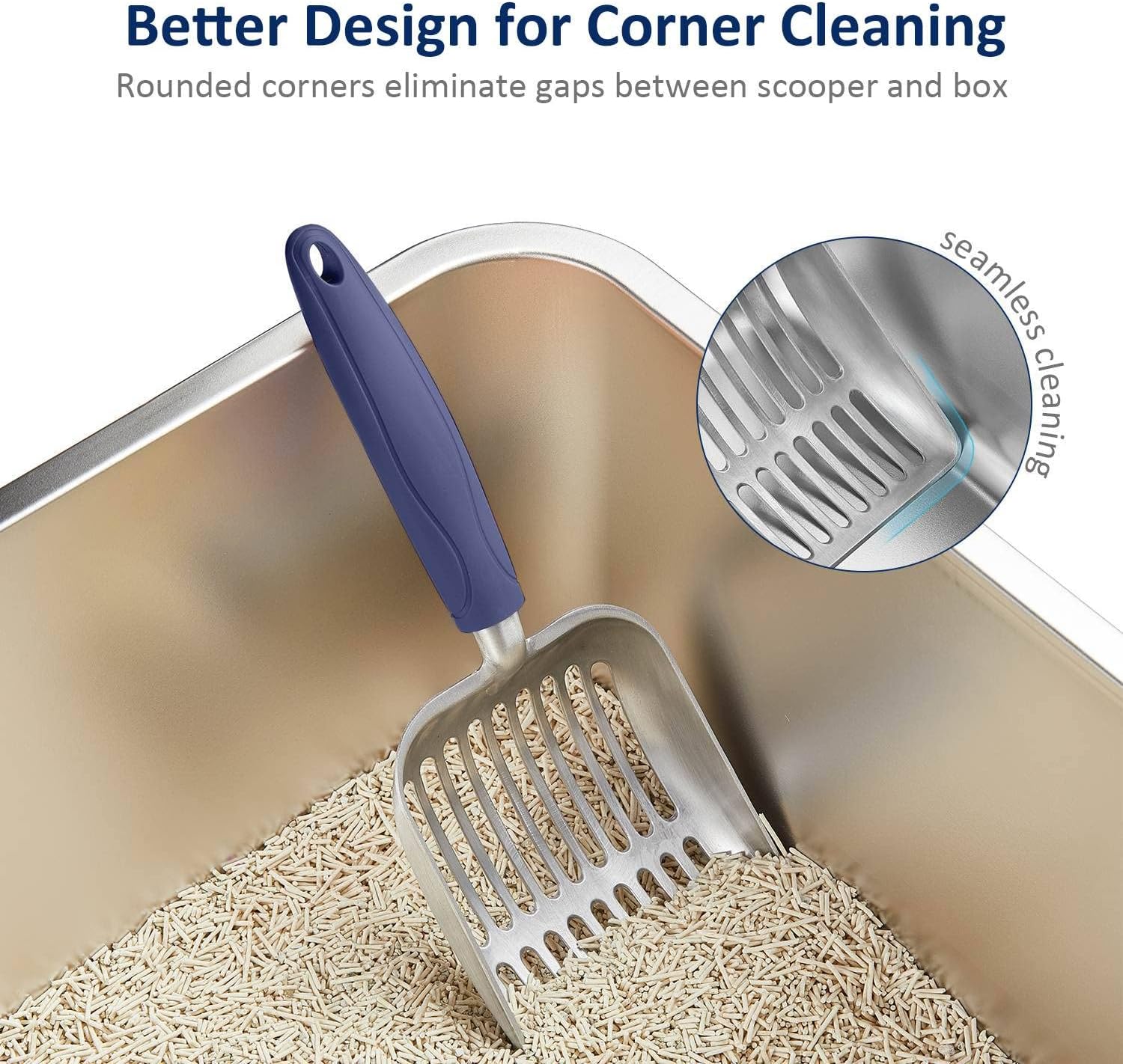 Cat Litter Scoop, Aluminum Alloy Sifter, Kitty Metal Scooper, Deep Shovel, Long Handle, Poop Sifting, Kitten Pooper Lifter, Durable, Heavy Duty, for Litter Box