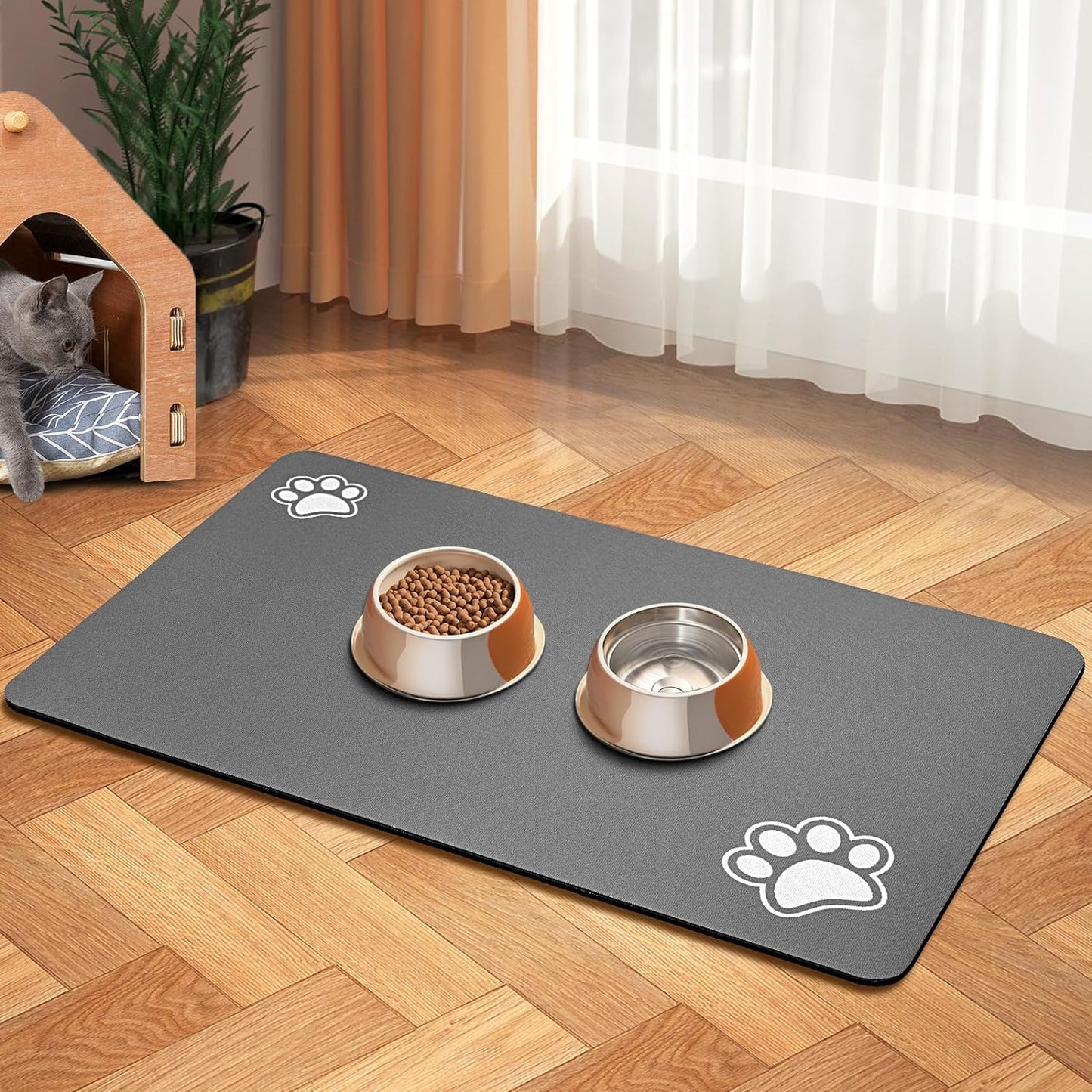 Pet Feeding Mat-Absorbent Dog Mat for Food and Water Bowl-Dog Accessories Pet Supplies-Dog Water Bowl for Messy Drinkers-No Stains Quick Dry Dog Water Dispenser Mat (12"X19", Dark Grey)