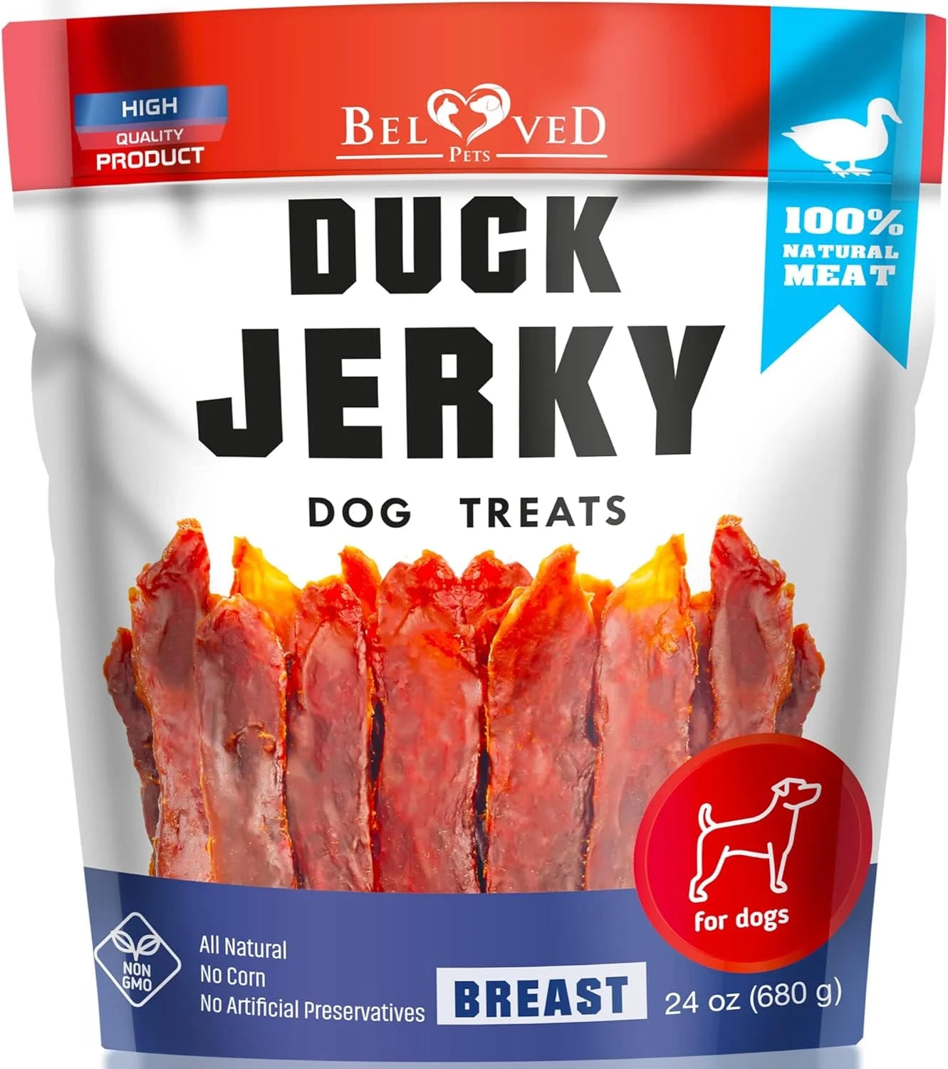 Duck Jerky Dog Treats 680GR - Human Grade Pet Snacks & Grain Free Organic Meat - Natural High Protein Dried Strips - Best Chews for Training Small & Large Dogs - Bulk Soft Pack (Duck)