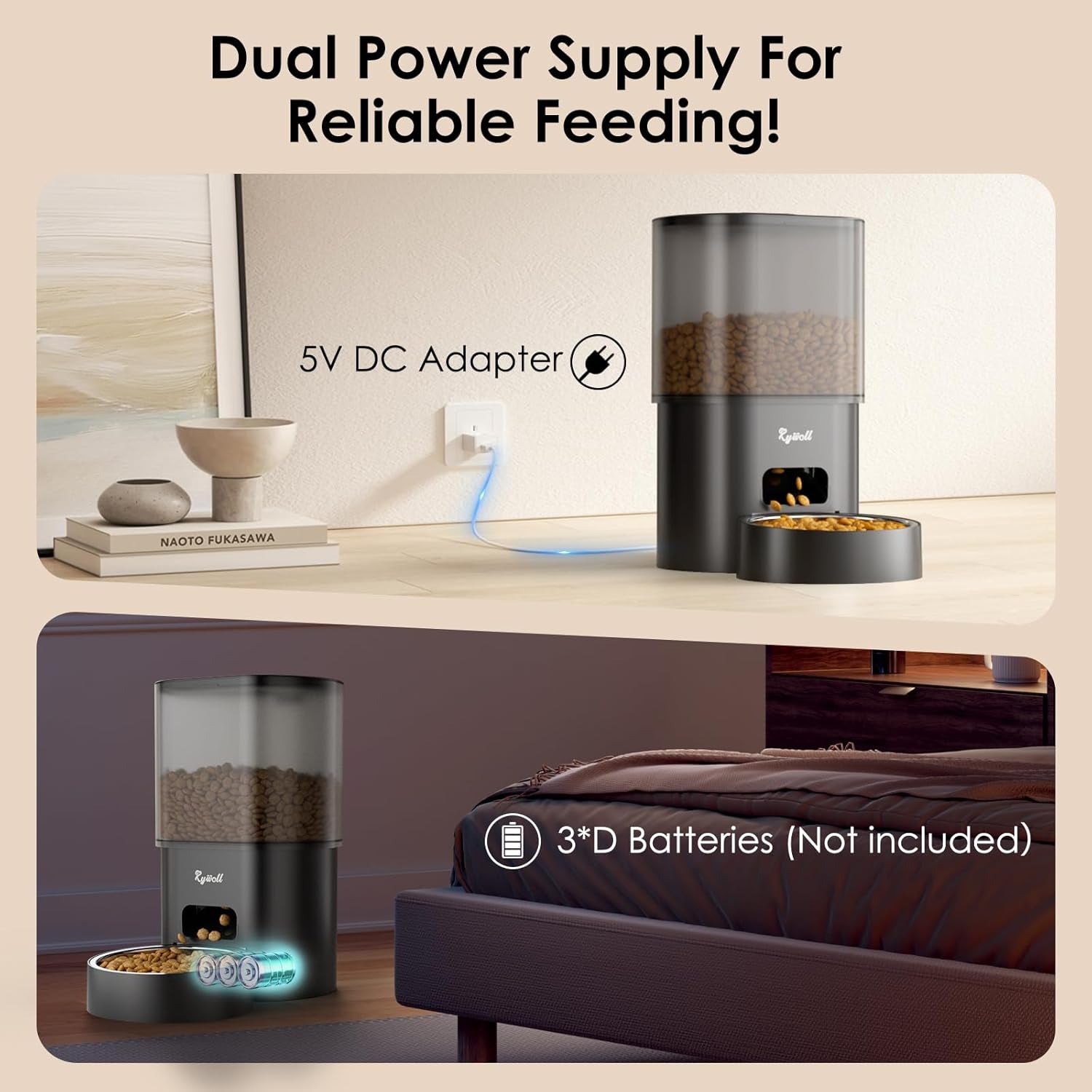 Automatic Cat Feeder and Water Fountain,  3L Wifi Timed Pet Food Dispenser and 2.5L Water Dispenser with APP for Cats and Dogs, Voice Recorder, Stainless Steel Bowl, Low Noise, Dual Power Supply