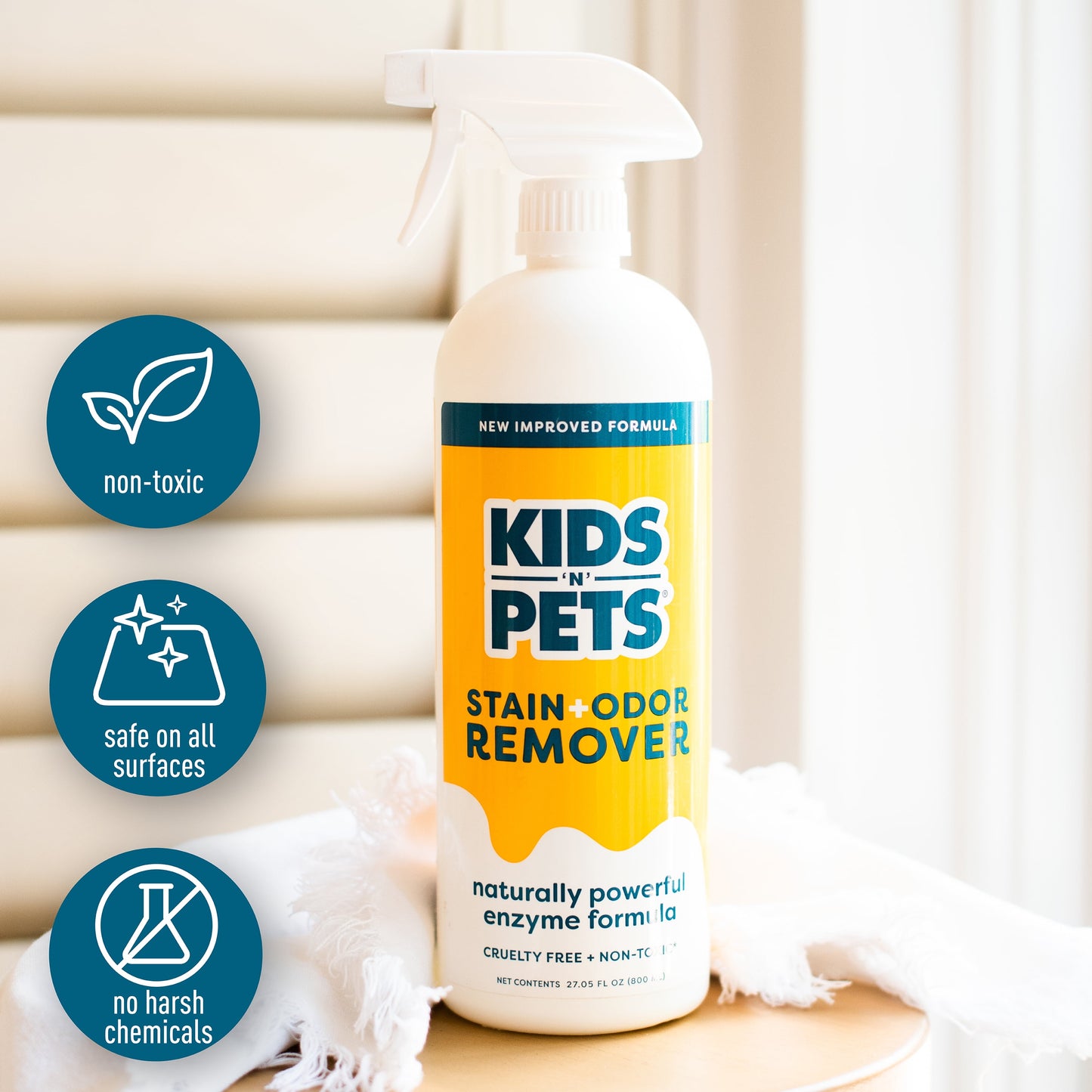 Kids ‘N’ Pets Stain + Odor Remover Cleans Even Dog, Cat Urine Smells, Spots from Carpet, Couch - 27Oz