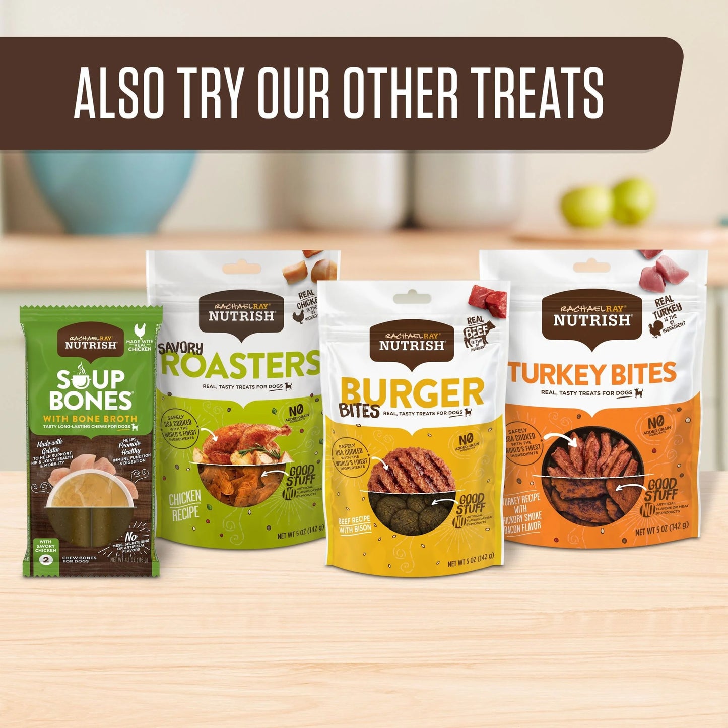 Rachael Ray  Soup Bones Dry Dog Treats with Real Chicken & Veggies, 6 Soft Treats