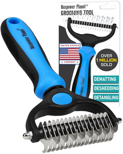 Original Pet Grooming Rake - Double-Sided Deshedding Dematting Tool, Undercoat Rake for Dogs & Cats, Extra-Wide Dog Grooming Brush & Deshedder Comb for Long Hair, Reduces Shedding 95%