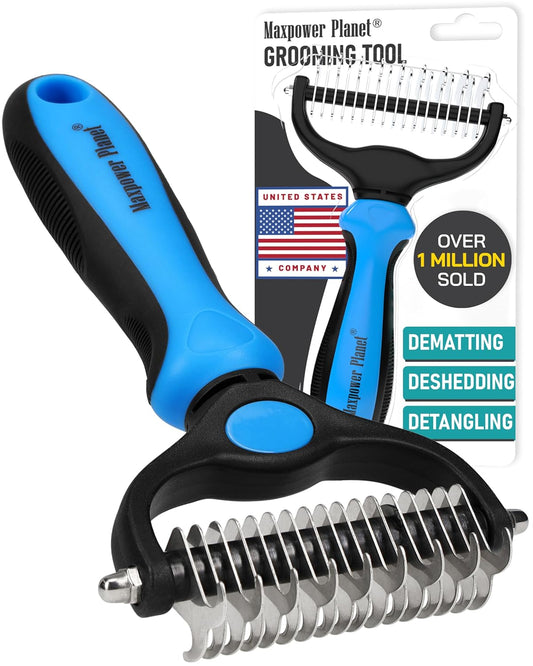 Original Pet Grooming Rake - Double-Sided Deshedding Dematting Tool, Undercoat Rake for Dogs & Cats, Extra-Wide Dog Grooming Brush & Deshedder Comb for Long Hair, Reduces Shedding 95%