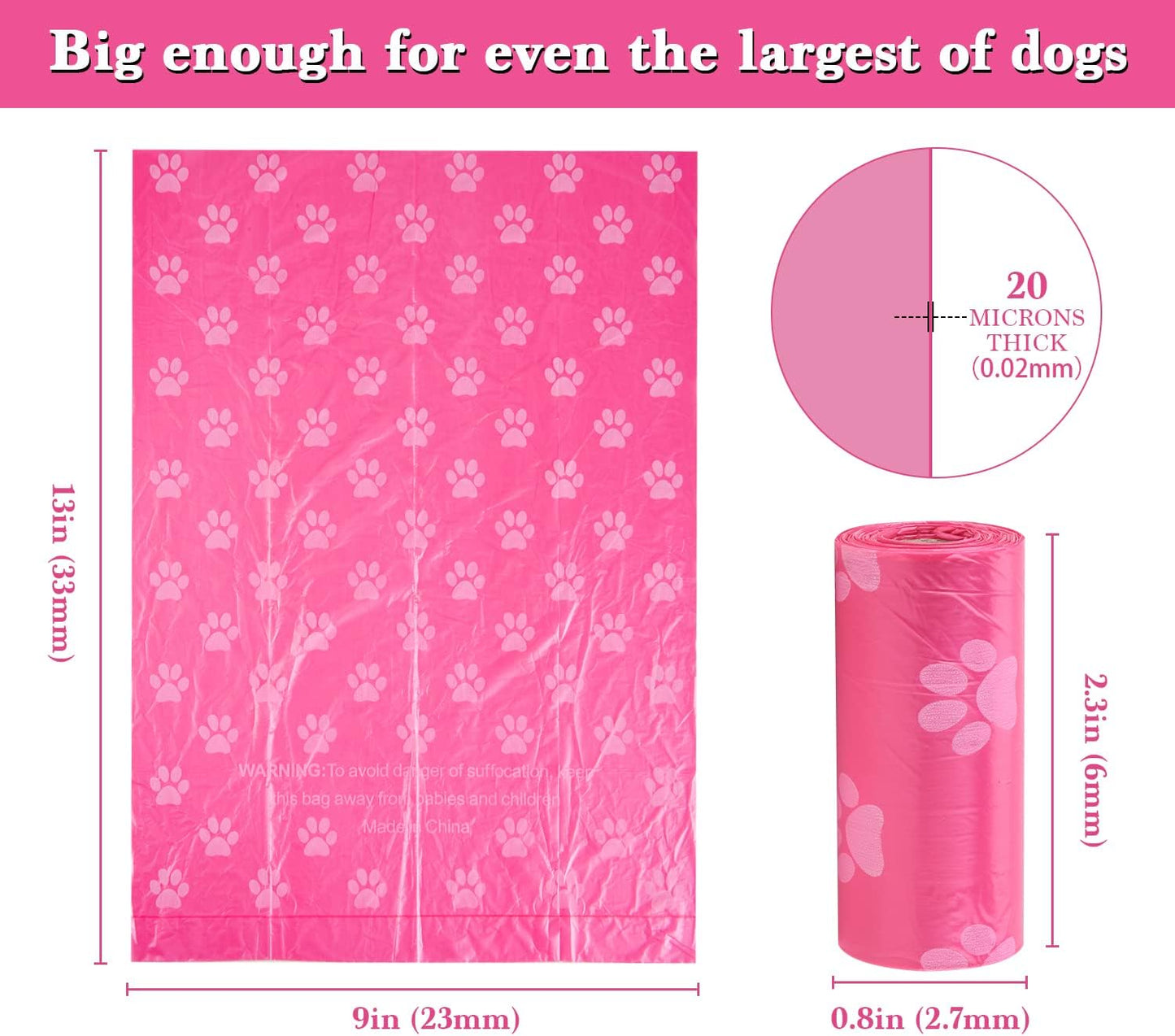 Biodegradable Dog Poo Bags with Holder-240 Large Poop Bags, Corn Starch Blended Compostable Bag, Extra Thick Strong Leak Proof Waste Bag for Dogs (Pink)