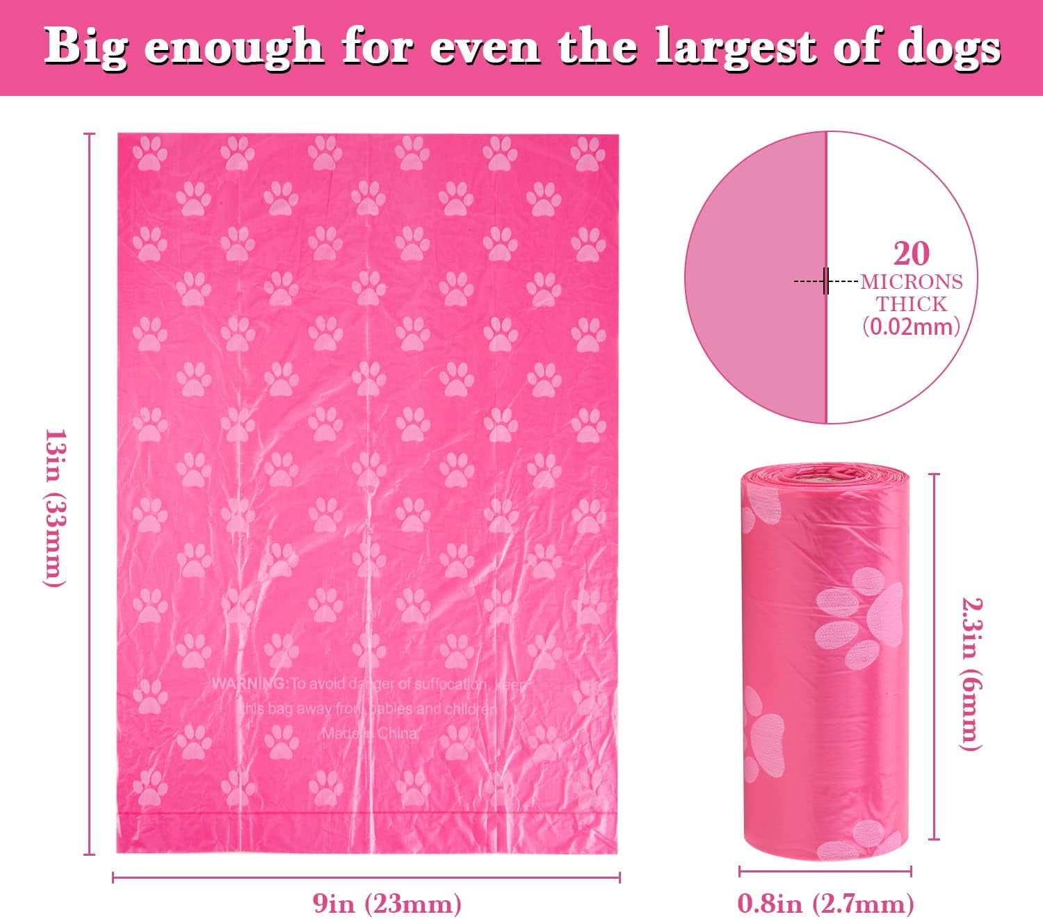 Biodegradable Dog Poo Bags with Holder-240 Large Poop Bags, Corn Starch Blended Compostable Bag, Extra Thick Strong Leak Proof Waste Bag for Dogs (Pink)