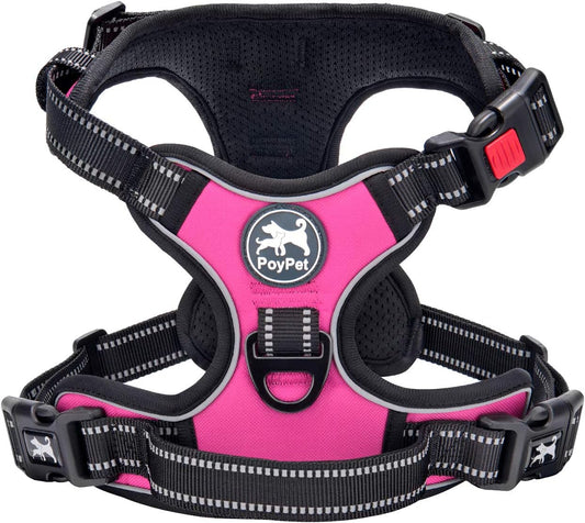 No Pull Dog Harness, No Choke Front Lead Dog Reflective Harness, Adjustable Soft Padded Pet Vest with Easy Control Handle for Small to Large Dogs(Pink, Medium)