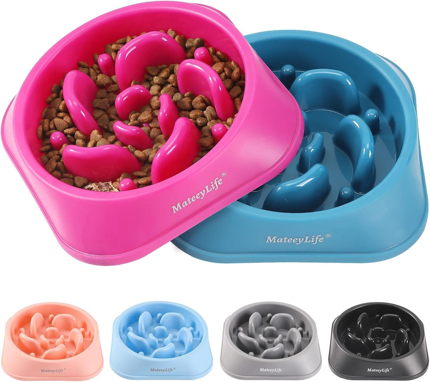 Slow Feeder Dog Bowls 2PCS, Anti-Choking Puzzle Dog Food Bowls, Anti-Slip Interactive Feeding Slow down Eating, Bloat Stop Maze Dishes for All Breeds Pets