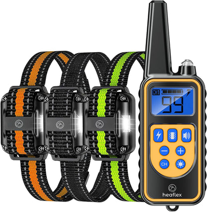 Dog Shock Collar with Remote, Dog Training Electric Collar, Waterproof Rechargeable, 1640Ft Dog Shock Collar with LED Light, Beep, Vibration, Shock for Medium/Large 3 Electronic Collars Dogs