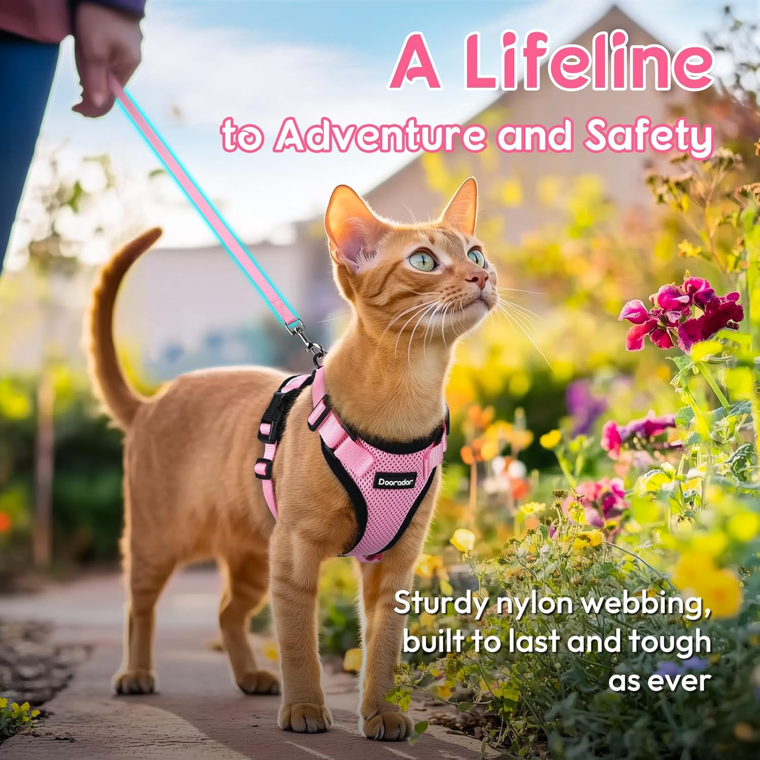 Cat Harness and Leash Set, Escape Proof Safe Adjustable Kitten Vest Harnesses for Walking, Easy Control Soft Breathable Mesh Jacket with Reflective Strips for Cats, Pink, XS