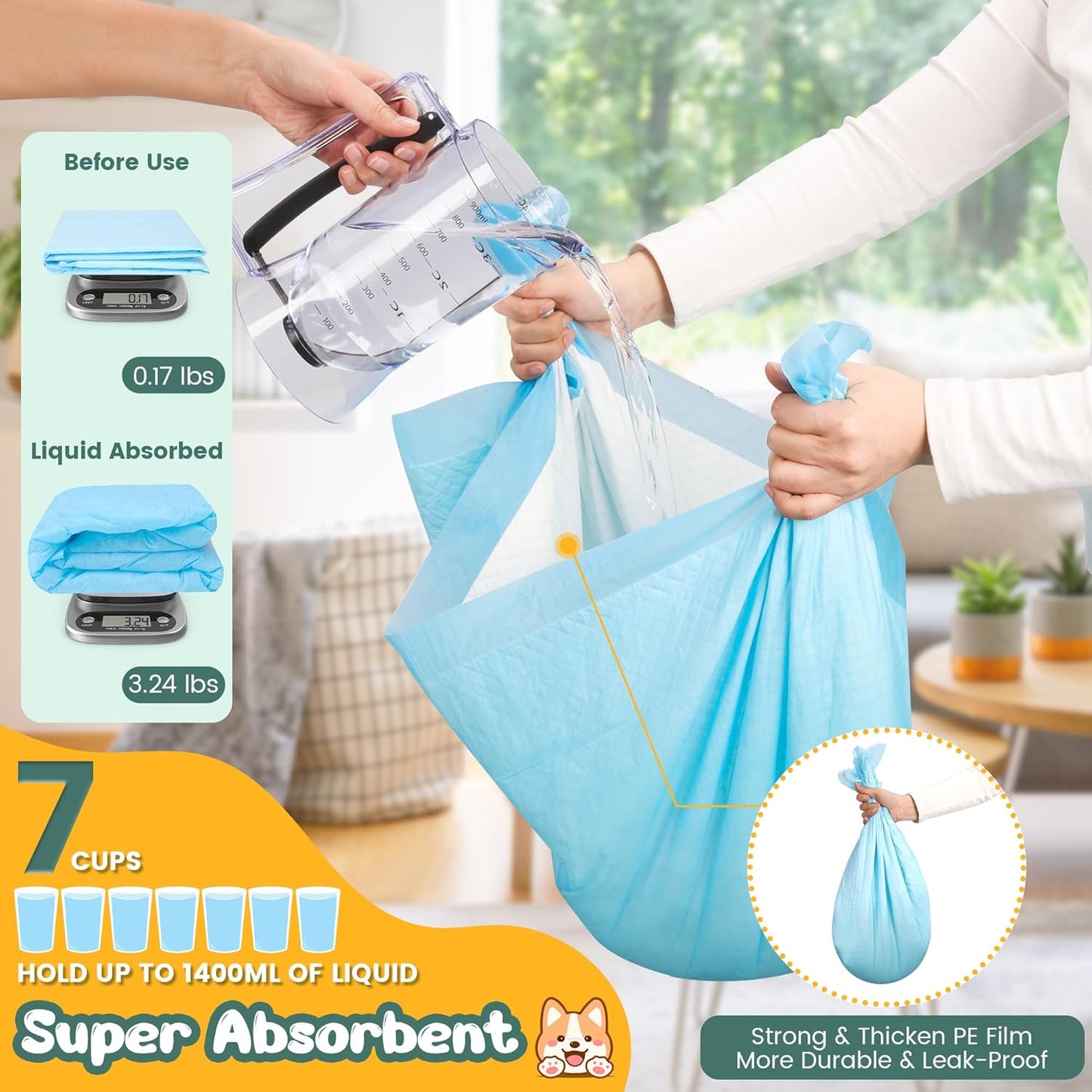 60 Count Extra Large Dog Pee Pads 28" X 34", Super Absorbent X-Large Puppy Pads Disposable Dogs Training Pads, Quick Drying Leak-Proof Dog Potty Pads for Doggies Puppies Cats